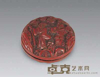 清中期 剔红人物印盒 直径4.1cm
